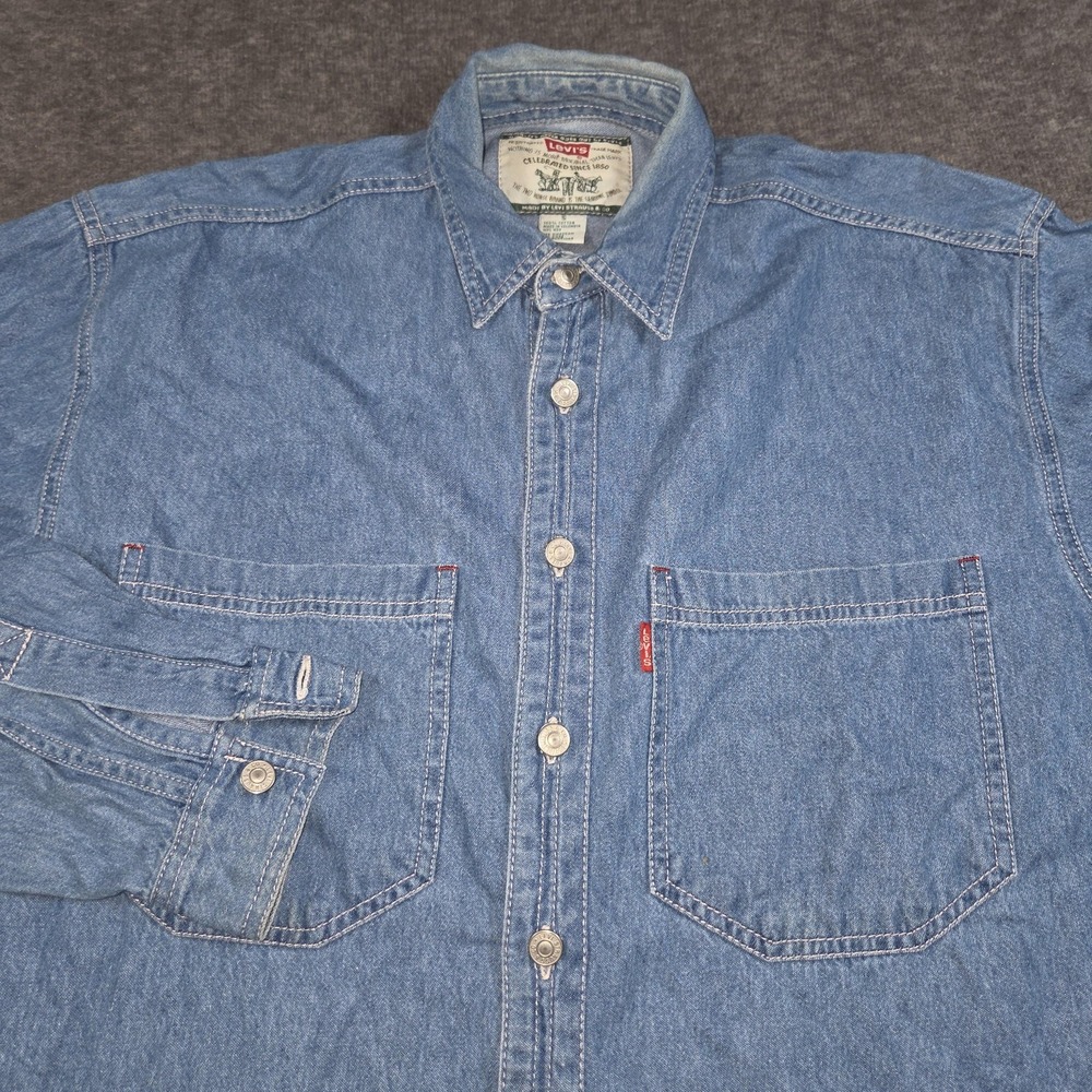 Levi's Shirt Mens Small Blue Denim Button Down Long Sleeve Workwear Casual